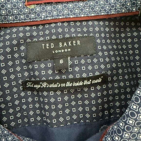Ted Baker Mens‎ 6 long sleeved blue geometric button down shirt - Picture 6 of 9
